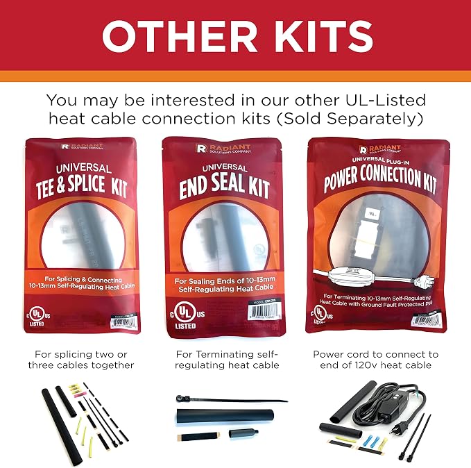 Radiant Solutions Company UL Listed Universal Hardwire Power Connection Kit - For 10-13mm Self-Regulating Heat Cable Or Heat Tape - Gutter & Roofing Protection