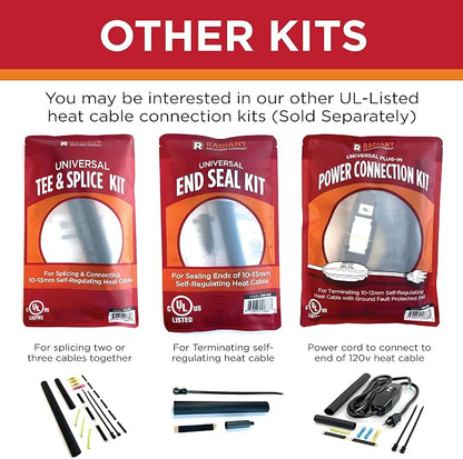 Radiant Solutions Company UL Listed Universal Hardwire Power Connection Kit - For 10-13mm Self-Regulating Heat Cable Or Heat Tape - Gutter & Roofing Protection