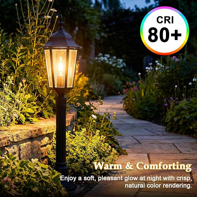 E12 Dusk to Dawn Light Bulbs Outdoor, C35 B11 5W 60W Equivalent 500LM 2700K Soft White Photocell Sensor Filament Candelabra Bulbs, Auto ON/Off Edison Outdoor Bulbs for Garage, Porch, 6 Pack