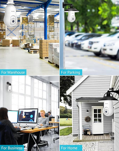 LaView 5MP QHD Bulb Security Camera 2.4GHz, 360° 3K Security Cameras Wireless Outdoor Indoor Full Color Day and Night, AI Motion Detection, Audible Alarm, Easy Installation, Compatible with Alexa
