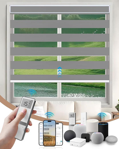 Kincmo Motorized Blinds with Remote, Motorized Zebra Shades Work with Apple Homekit,Alexa,Google Home, Customized Electric Blinds with Remote,App,Voice Control (100% Blackout Gentle Grey)