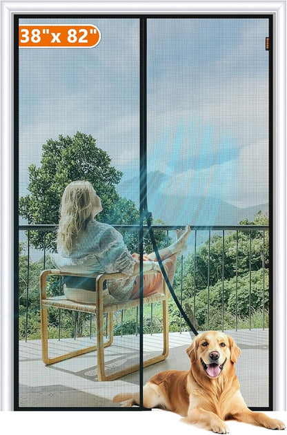 MAGZO Magnetic Screen Door, Fit Door Size 38 x 82 Inch, Actual Screen Size 40 x 83 Inch Reinforced Fiberglass Mesh Curtain Patio Entrance Mesh with Full Frame Hook & Loop, Gray