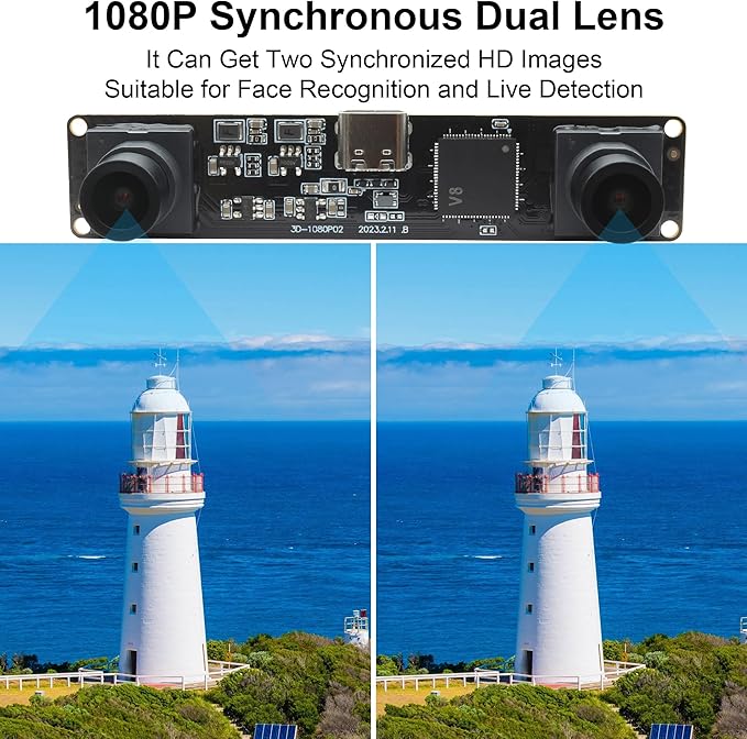 MMlove USB Stereo Camera Synchronous Dual Lens 1080P 60FPS Camera Module 4MP 3D Webcam 117° Wide Angle View Lightburn Webcam USB2.0 Plug & Play for VR Face Recognition Streaming,PC/Laptop/Raspberry Pi