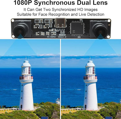 MMlove USB Stereo Camera Synchronous Dual Lens 1080P 60FPS Camera Module 4MP 3D Webcam 117° Wide Angle View Lightburn Webcam USB2.0 Plug & Play for VR Face Recognition Streaming,PC/Laptop/Raspberry Pi