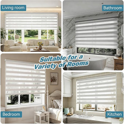 Interior Window Shades, Smart Dual Layer Light Filtering Blinds Compatible with Alexa & Google Home, Customized Size Cordless Electric Window Shades, (Light Gray, 85% Blackout)