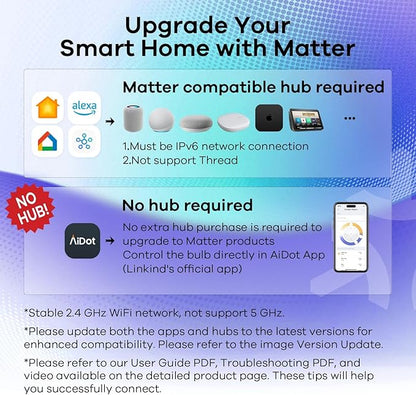 Linkind Matter Smart Light Bulbs 1100LM (75W Equivalent) 4Pack Bundle Matter Smart Light Bulbs 800LM (60W Equivalent) 4Pack (Compatible with Alexa/Apple Home/Siri/Google Home/SmartThings)