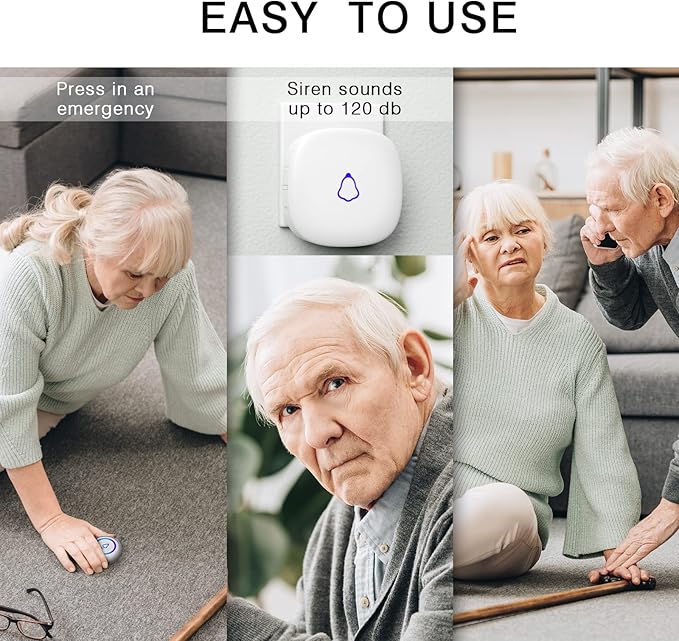 Wireless Caregiver Pager, Medical Alert Systems with 2 Call Buttons and 1 Receiver for Seniors/Elderly at Home, Emergency Panic SOS Call Bell, Nurse Calling & Patient Assistance Alert