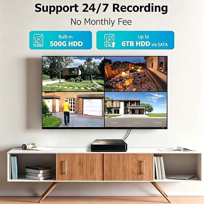 8CH H.265+ 3K Lite Home Security Camera System with AI Face/Vehicle Detection, 4 x 1920TVL 2MP Metal IP67 CCTV Surveillance Cameras Outdoor Indoor,DVR Kits 500GB Hard Drive