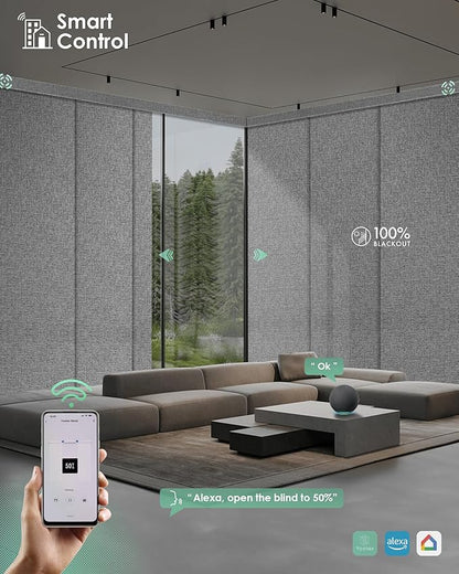 Yoolax Custom XL Smart Sliding Door Blinds, Motorized Sliding Panel Blinds Compatible with Alexa, Blackout Vertical Blinds for Glass Doors, Patio Doors, Closet Doors, Canyon Grey