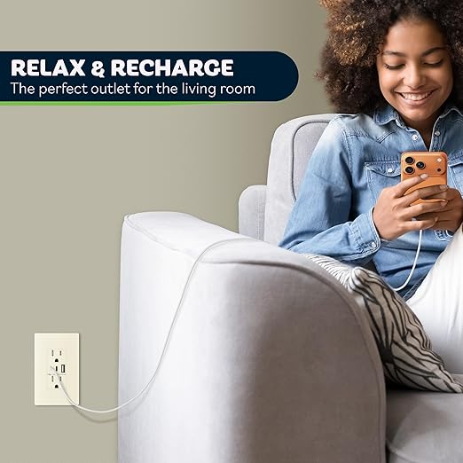 TOPGREENER 4.2A 3-Port Type C USB Outlet, 15 Amp Receptacle Plug, Charging Power Outlet with Dual Type C&A Ports, Screwless Wall Plate Included, UL Listed, TU21542AC2-LASID, Light Almond, 2 Pack