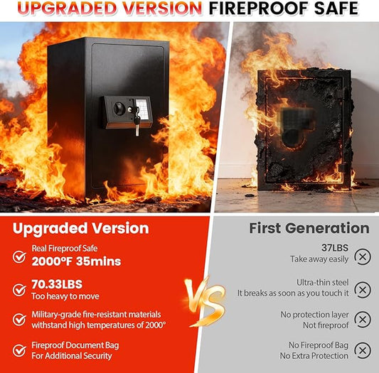 35 Mins Fireproof Safe - 7.5 Cu Ft Home Safe Box, Fire Proof Safes, Security Safe Box with Digital Keypads for Home Office, Cash, Files,Keypad