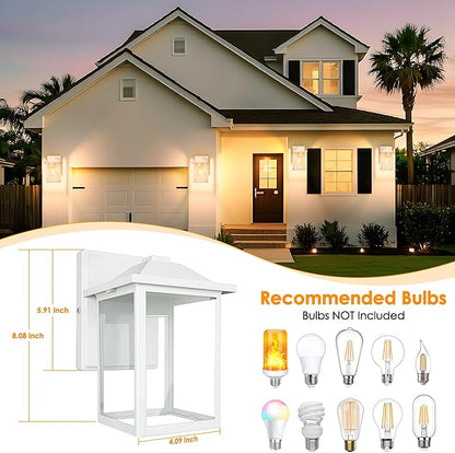 MATAMEYE Outdoor Wall Lantern, Exterior Waterproof Wall Sconce Light Fixture, White Front Door Mounted Lighting with Glass, Anti-Rust Porch Lamp