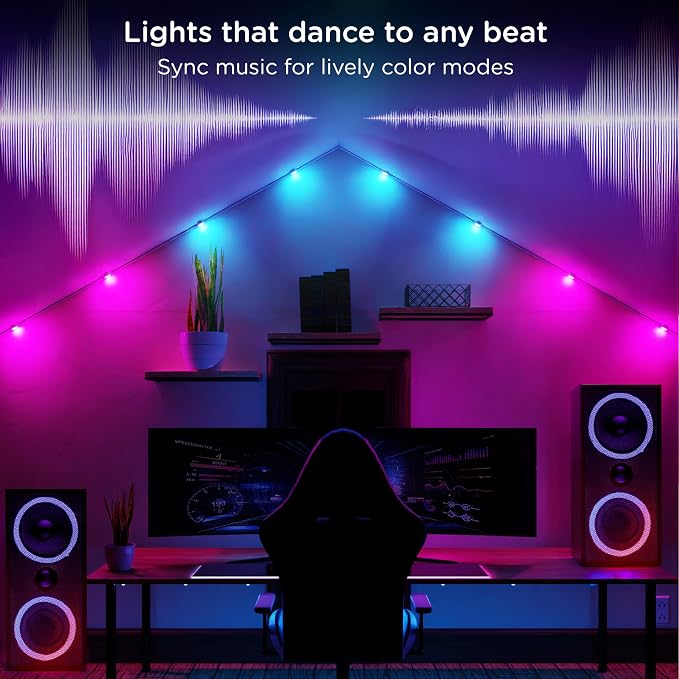 Enbrighten Vibe Spectrum Smart LED Wall Lights Indoor String Downlights | Extension Only, Not for Standalone Use, 12ft with 12 Lights, RGB Light, Compatible with Alexa & Google Home, Music Sync