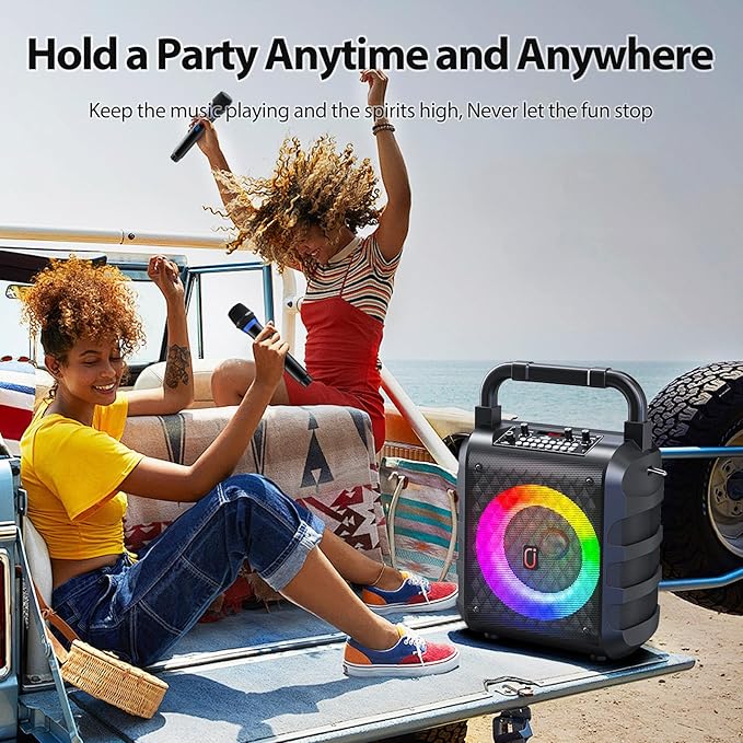 JYX Karaoke Machine with 2 Wireless Microphones, Portable Bluetooth 5.3 Karaoke Speaker with 6.5"Subwoofer for Adults, PA System Speaker with LED Lights Support REC/USB/AUX/TF for Outdoors Home Party