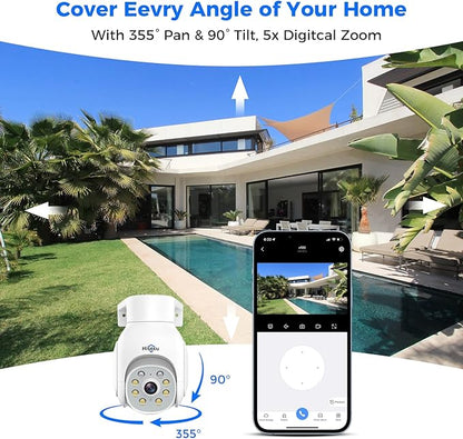 Hiseeu 5MP Wireless PTZ Security Camera System, Indoor Outdoor IP66 Waterproof WiFi Camera, 4K 10CH NVR, 2-Way Audio, Motion Detection Alarm, 24/7 Surveillance, 1TB Hard Drive (Plug-in Power Supply)