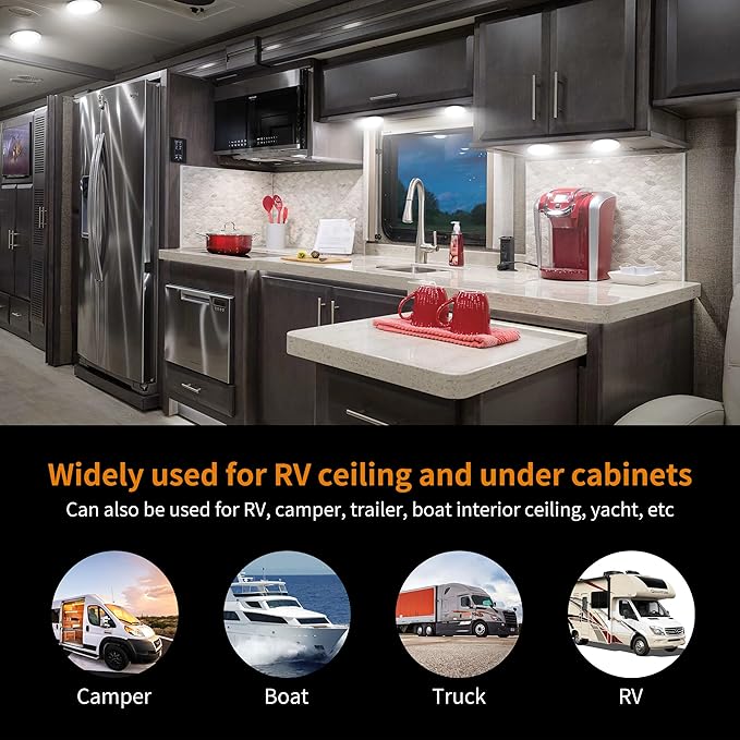RVZONE 4.5 Inch RV Boat Recessed LED Ceiling Light 12 Volt LED RV Puck Light Cool White, 12V RV Interior Lighting Downlight for Under Cabinet Camper Van Truck Boat Yacht