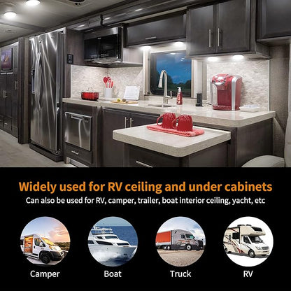 RVZONE 4.5 Inch RV Boat Recessed LED Ceiling Light 12 Volt LED RV Puck Light Cool White, 12V RV Interior Lighting Downlight for Under Cabinet Camper Van Truck Boat Yacht