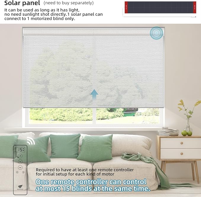SmartWings Motorized Roller Shades 5% Openness Work with Homekit, Alexa SmartThings Google, Zigbee Motor Smart Blinds for Windows, Cordless Remote Control Window Shades, Rechargeable, Customized, Ice