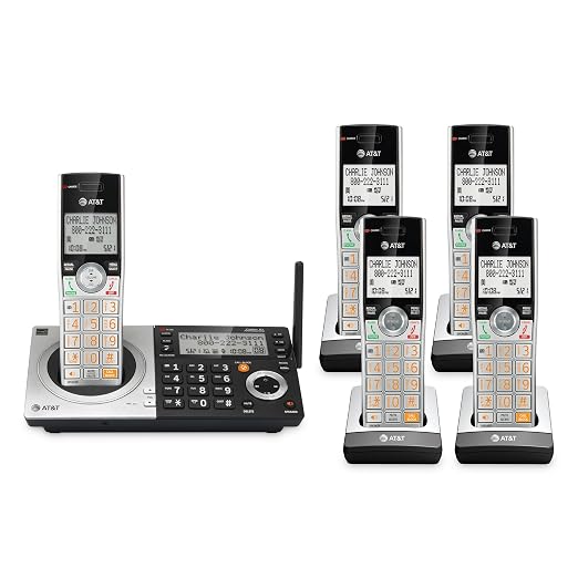 AT&T CL83507 DECT 6.0 5-Handset Cordless Phone, Silver/Black | Dual Keypad Base, Smart Call Blocker, Caller ID Announcer, Answering Machine, Intercom