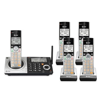 AT&T CL83507 DECT 6.0 5-Handset Cordless Phone, Silver/Black | Dual Keypad Base, Smart Call Blocker, Caller ID Announcer, Answering Machine, Intercom