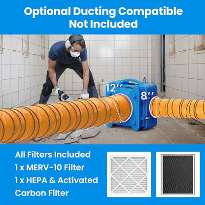 CADPXS Shield-550 Air Scrubber 550 CFM with 3-Stage Filtration, Negative Air Machine, Airborne Cleaner HEPA Scrubber, Water Damage Restoration Equipment, Commercial Air Purifier