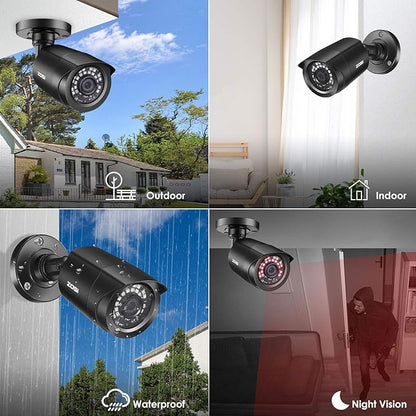 ZOSI 1080P 4 Pack HD TVI Security Cameras, 80ft Night Vision, Outdoor Indoor Weatherproof Bullet Camera for 1080P/5MP/4K HD TVI Analog CCTV DVR System (Renewed)