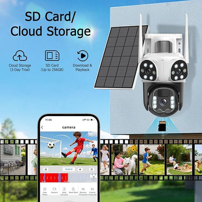 4K Solar Security Camera Wireless Outdoor with Dual-Lens,2.4G WiFi Cameras for Home Security with WiFi 6,8MP Color Night ViSion,PIR Motion Detection,Auto Tracking,2-Way Audio,Spotlight Siren,Alexa