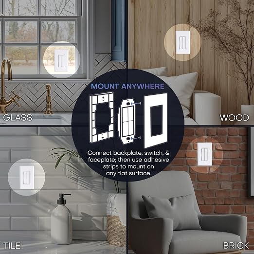 RunLessWire Click for Hue Battery-Free Wireless Smart Switch Light Almond | Dimmable Kinetic Switch Pairs Natively to Philips Hue Bridge, 4 Programmable Buttons to Control Scenes & Areas, 100ft Range