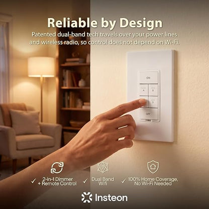 Insteon 6-Button Dimmer Keypad, in-Wall Smart Scene Controller - 2334-232 | Controls Up to 5 Devices, 150W LED, Dual-Band Smart Switch, Neutral Wire Required, Hub Required for Alexa & Google Assistant