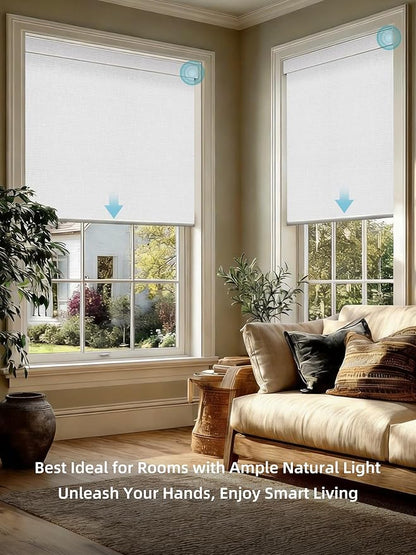 SmartWings Motorized Smart Blinds with Remote, Custom Automatic 100% Blackout Roller Shade Compatible with Alexa/Homekit/Google, Electric Smart Blinds for Indoor Windows, Safari White