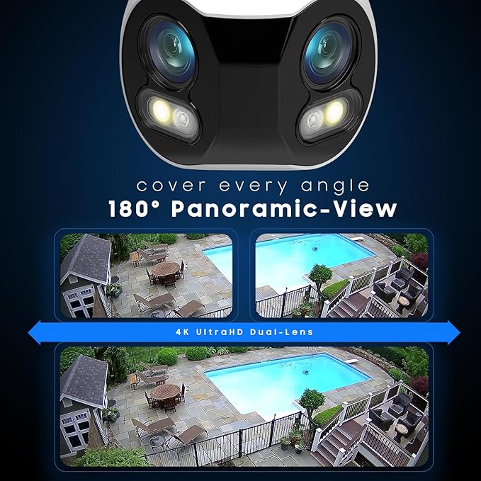 Amcrest Dual-Lens 4K (8MP) Outdoor Security POE Camera, 2 x 4MP Lenses PoE AI Bullet IP Camera, 65ft Night Color, Face Detection, Panoramic 180° FOV, 4K@15fps IP8M-DLB2998EW-AI (White)