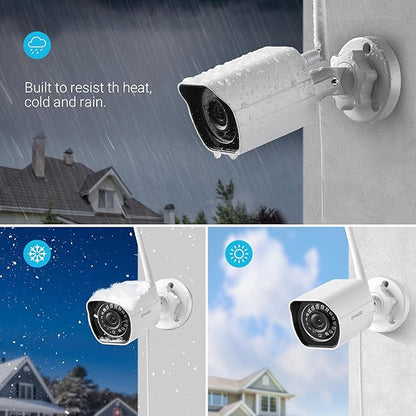 Zmodo 1080p Outdoor Wireless Camera, 3 Pack Indoor Outside WiFi Cameras, IR Night Vision, Motion Detection, Remote View, Easy Setup, White, Plug-In, Compatible with Alexa 3 Count