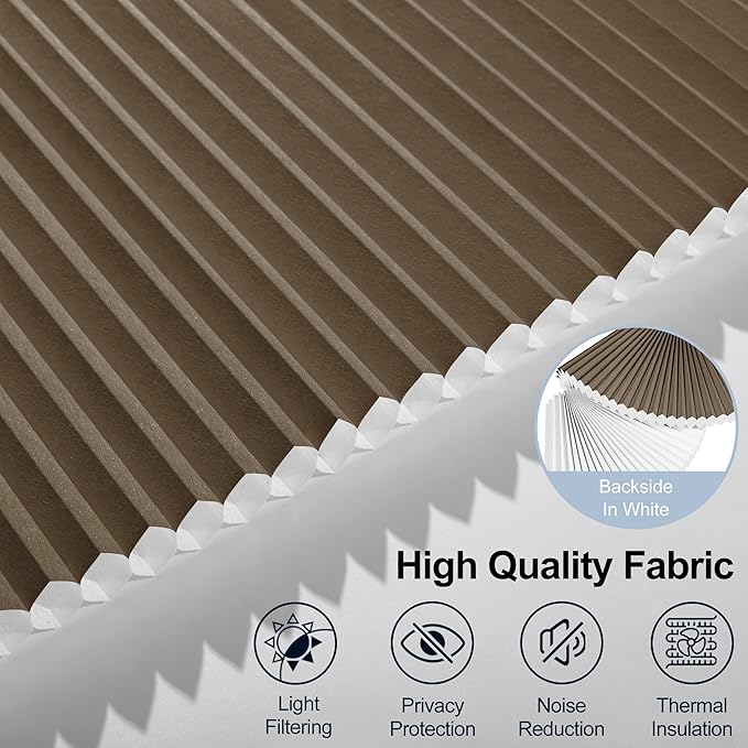 BERISSA Motorized Cellular Shades, Light Filtering Smart Honeycomb Blinds with Remote Control & Hub, Custom Room Darkening Automatic Cellular Window Blinds for Home Office, Living Room, Door,Brown