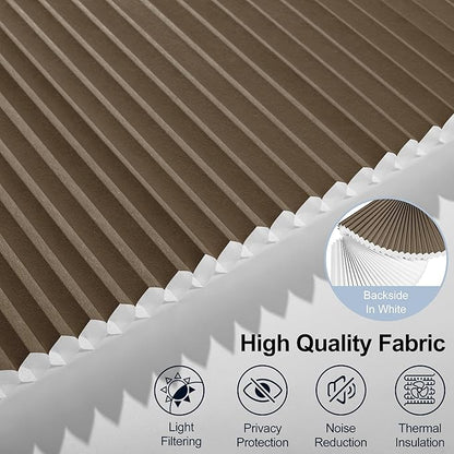 BERISSA Motorized Cellular Shades, Light Filtering Smart Honeycomb Blinds with Remote Control & Hub, Custom Room Darkening Automatic Cellular Window Blinds for Home Office, Living Room, Door,Brown
