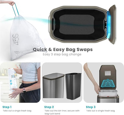 Home Zone Living 13 Gallon Slim Kitchen Trash Can with CleanAura Odor Control, Soft-Close Lid and Step Pedal, Stainless Steel, Silver