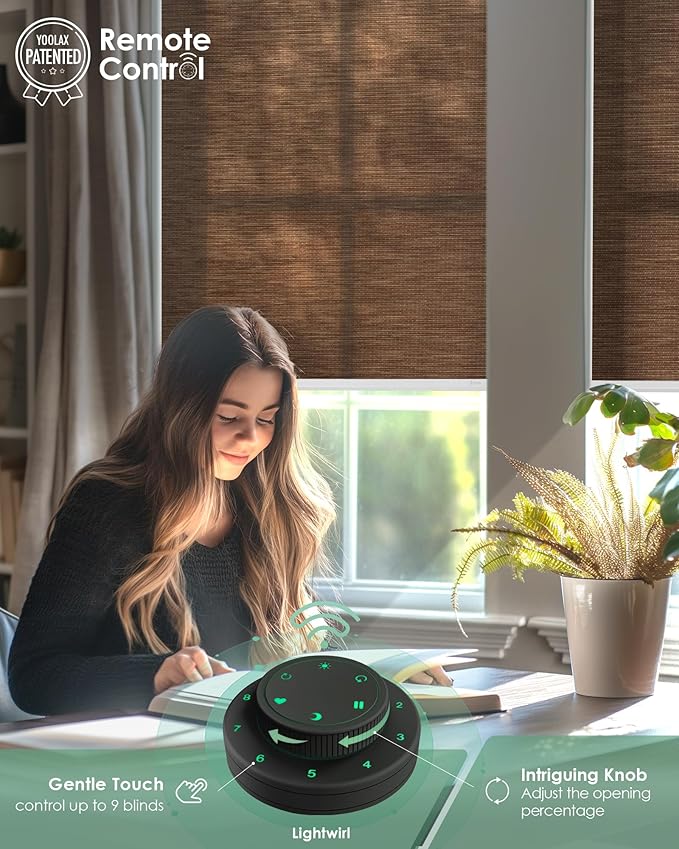 Yoolax Motorized Blinds with Remote, Light Filtering Smart Blinds Work with Alexa, Google, Automatic Roller Shades for Windows, Custom Electric Shades for Living Room Office (Eco Cocoa)