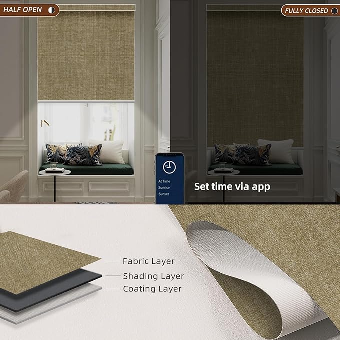 Motorized Blinds Roller Shade with Remote: Canisteo Automatic Smart Blind for Windows 100% Blackout, Electric Blinds Compatible with Alexa/Google Home/Apple Homekit, Customized Size,Aura Wheat