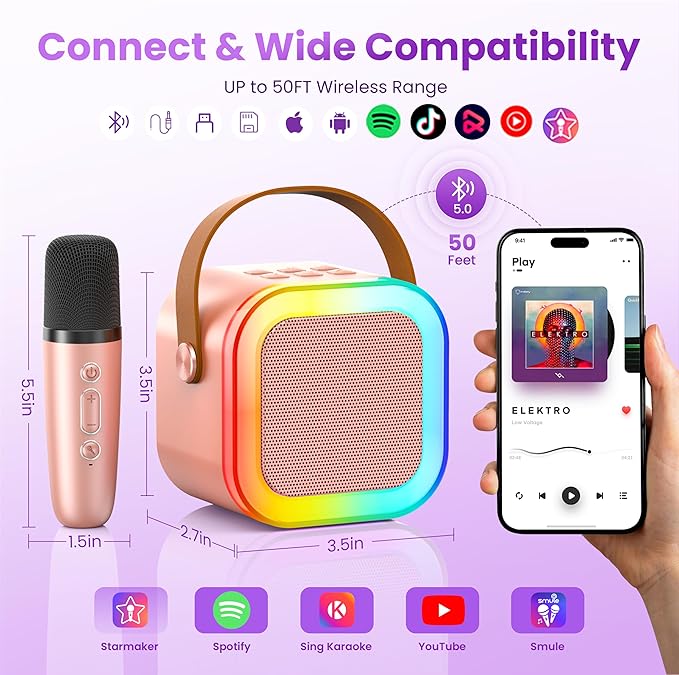 Mini Karaoke Machine for Kids Adults, 2026 TOP Birthday Gifts for Girls 3,4,5,6,7,8+Year Old Toddler Toys,Portable Bluetooth Speaker with 2 Wireless Karaoke Microphones Player Gifts(Rose Gold)