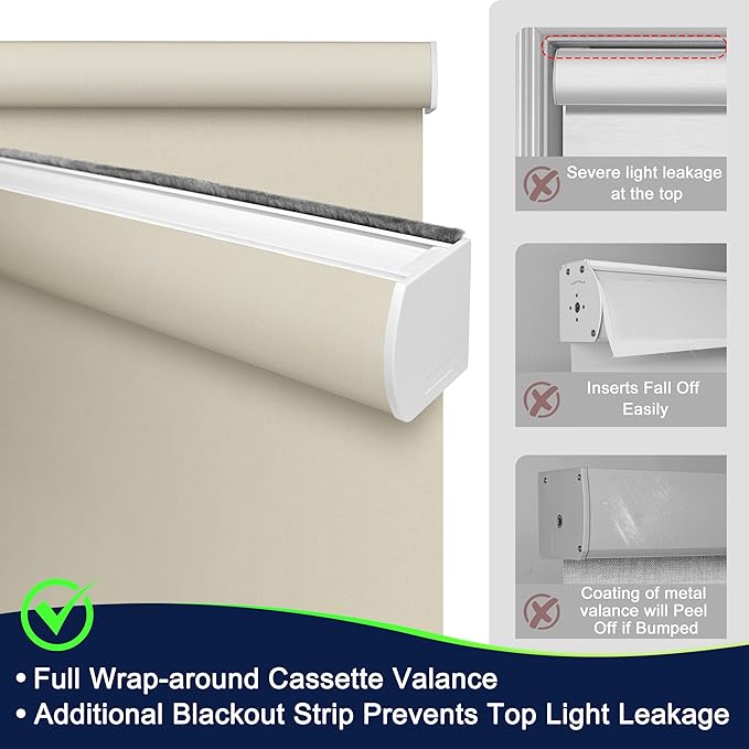 BERISSA Motorized Blinds with Remote,Blackout Smart Blinds for Windows,Linen Fabric,Remote Control,Thermal Insulated Automatic Blinds,Electric Blinds with USB/Solar Pannel.Beige