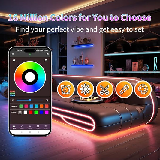 NBBUFF 390FT LED Lights for Bedroom, RGB LED Strip Lights Music Sync Color Changing Effects, DIY Cuttable Led Light Strip with Remote and App Control Led Lights for Room Decor (4 Rolls of 97ft)