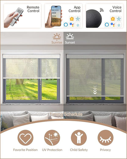 Kincmo Motorized Blinds with Remote, Light Filtering Roller Shades Work with Apple Homekit,Alexa,Google Home, Custom Electric Blinds with App,Voice Control (50% Blackout Woven Beige)