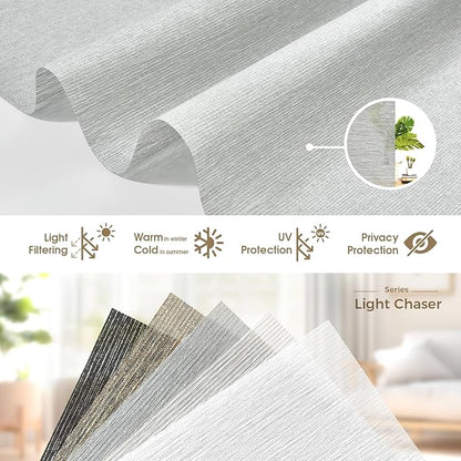 HeyBlinds Motorized Blinds with Remote, Smart Roller Shades with App & Voice Control, Work with Alexa Google HomeKit, Light Filtering Custom Shades for Living Room Office (Light Chaser-Silver Gray LF)