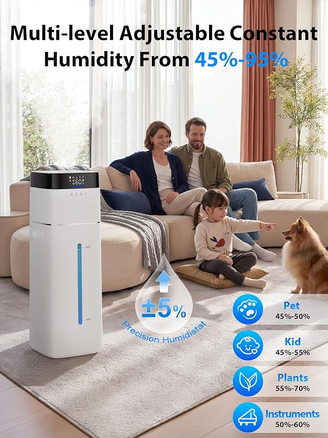 Uthfy 16L/4.2Gal Humidifiers Large Room 1500ft², 100H Runtime Air Humidifiers for Bedroom with 4 Modes, Humidity Setting, Child Lock, 12H Timer, Remote, Top Fill Design