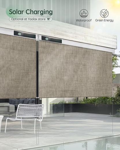 Yoolax Motorized Outdoor Shades Smart Retractable Patio Screens with App & Remote Control, Electric Blinds for Porch Patio Waterproof Roller Shades 5X8ft (5% Openness Minty Oat Latte)