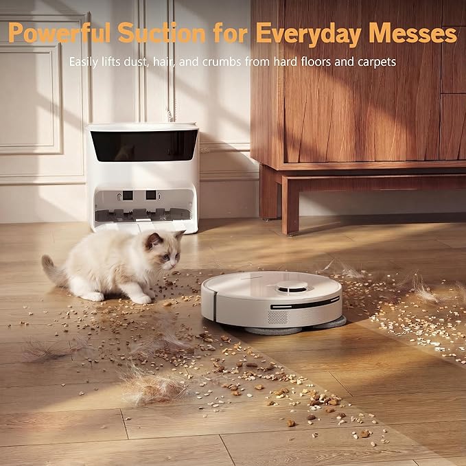 K90L Robot Vacuum and Mop Combo for Pet Hair, Dual Spinning Mops with Self-Cleaning and Warm Air Drying, LiDAR Navigation with No-Go Zones, App & Alexa Control, for Carpet and Hard Floors