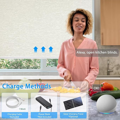 Motorized Blinds with Remote Cordless Automatic Motorized Shades Custom Blinds for Windows Smart Curtains Compatible with Alexa Google Home(Blackout Jacquard Beige,W35 x H72in)