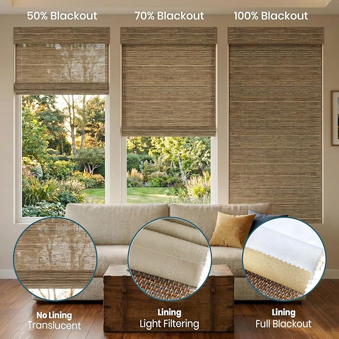 Motorized Roman Woven Woods Shades Work with HomeKit/Alexa/Google Home, Cordless Motorized Roman Shades,Electric Roman Blinds Custom Size,Crocheting Chestnut
