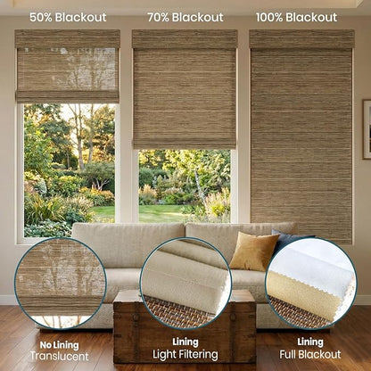 Motorized Roman Woven Woods Shades Work with HomeKit/Alexa/Google Home, Cordless Motorized Roman Shades,Electric Roman Blinds Custom Size,Crocheting Chestnut
