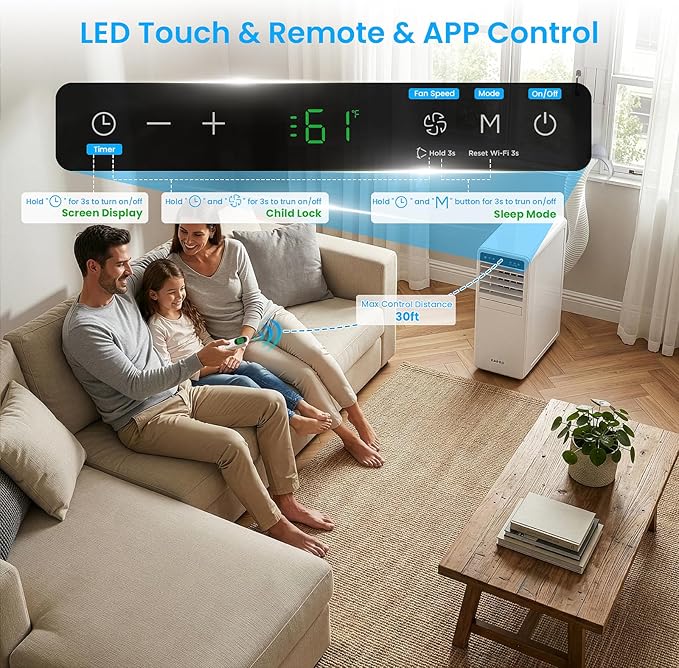 ZAFRO Portable Air Conditioners, 10000 BTU (6000 BTU SACC), Smart AC Unit with Drainage-free Cooling, Fan & Dehumidifier, Portable AC with APP/Remote, 47dB Quiet, 24H Timer for Living Room, Bedroom