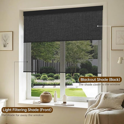 Kincmo Motorized Dual Shades, Custom Blackout & Light Filtering Motorized Blinds with Remote, Day and Night Smart Dual Roller Shades Work with Apple Homekit,Alexa,Google (Multicolor)